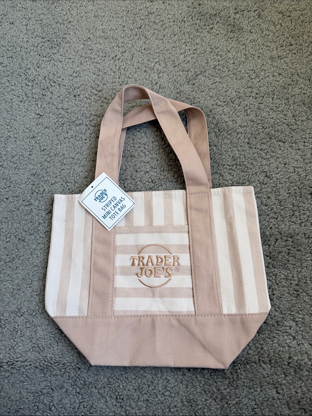 Trader Joe's Beige Striped Canvas Mini Bag